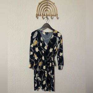 Alyx Black Floral Mid Sleeve Faux Wrap Dress